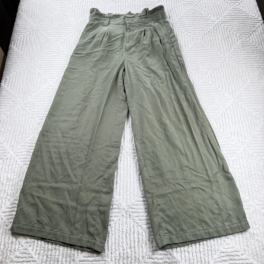 Banana Republic Pants Womens 6 Green Paperbag Wide Leg Soft Tencel Twill Y2K